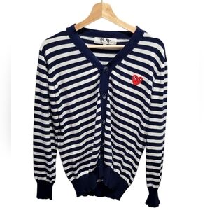 Comme des Garçons PLAY Striped V-Neck Cardigan Heart Logo Size L